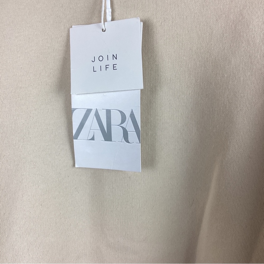 Zara Women’s Puff Sleeve Beige Cropped Crew Neck Pullover Sweatshirt Top S - NWT - Picture 3 of 10